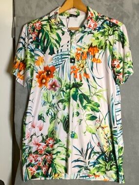 Bad Birdie Tropical Floral Short Sleeve Polo  size Small New without tags